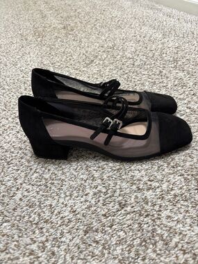 Zara Black Mesh Mary Jane Flats 41